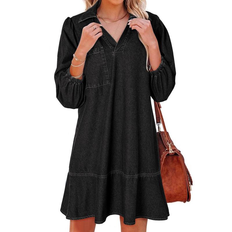 Rosie | Classic Soft Washed Denim Puff Sleeve Dress