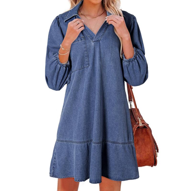 Rosie | Classic Soft Washed Denim Puff Sleeve Dress