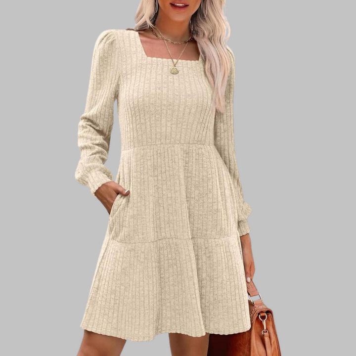 Rosie | Casual Square Neck Long Sleeve Midi Dress