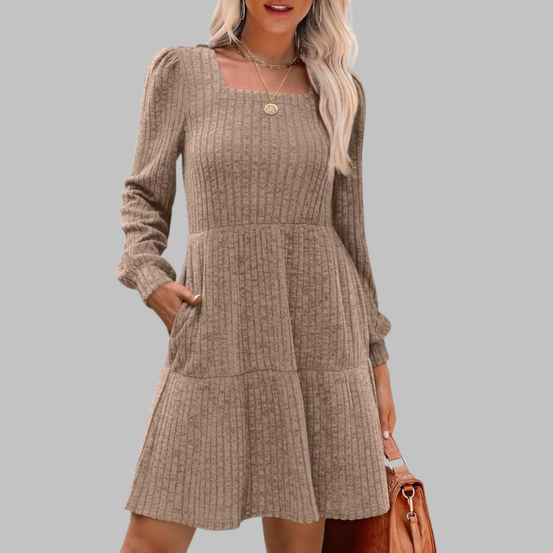 Rosie | Casual Square Neck Long Sleeve Midi Dress