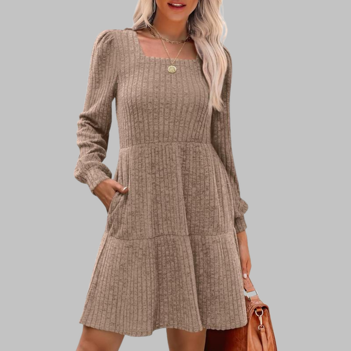 Rosie | Casual Square Neck Long Sleeve Midi Dress