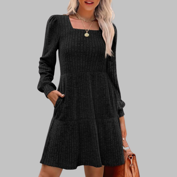 Rosie | Casual Square Neck Long Sleeve Midi Dress