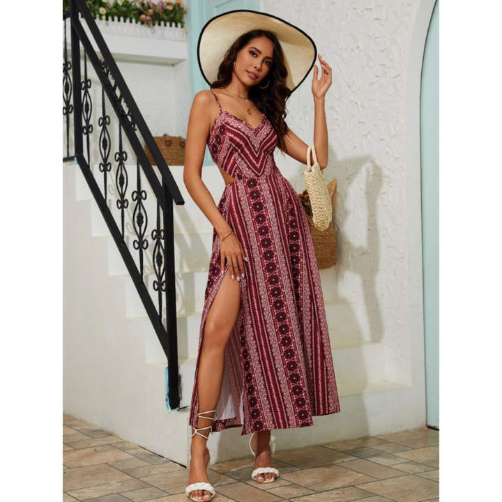 Rosie | Casual Deep V-Neck Shirred Sleeveless Maxi Dress