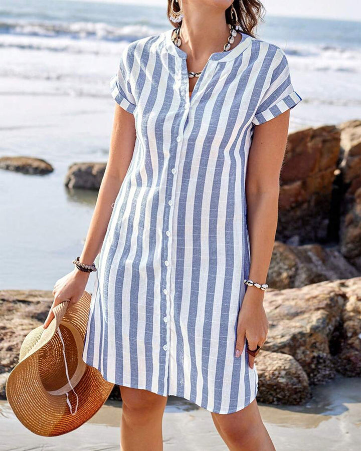 Rosie Elegant Striped Button Midi Dress |