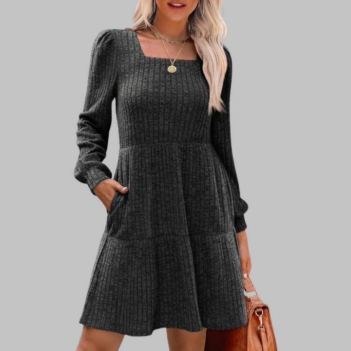Rosie | Casual Square Neck Long Sleeve Midi Dress