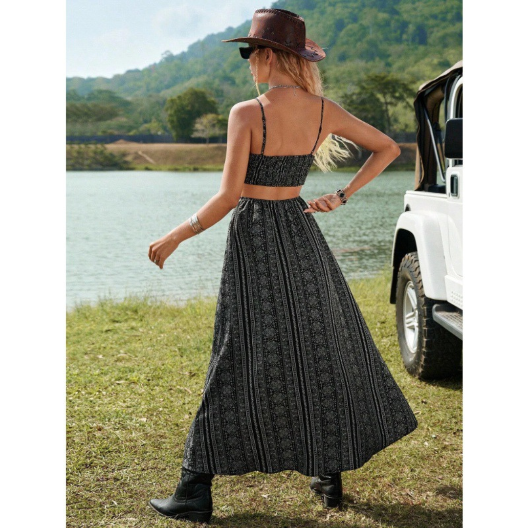 Rosie | Casual Deep V-Neck Shirred Sleeveless Maxi Dress