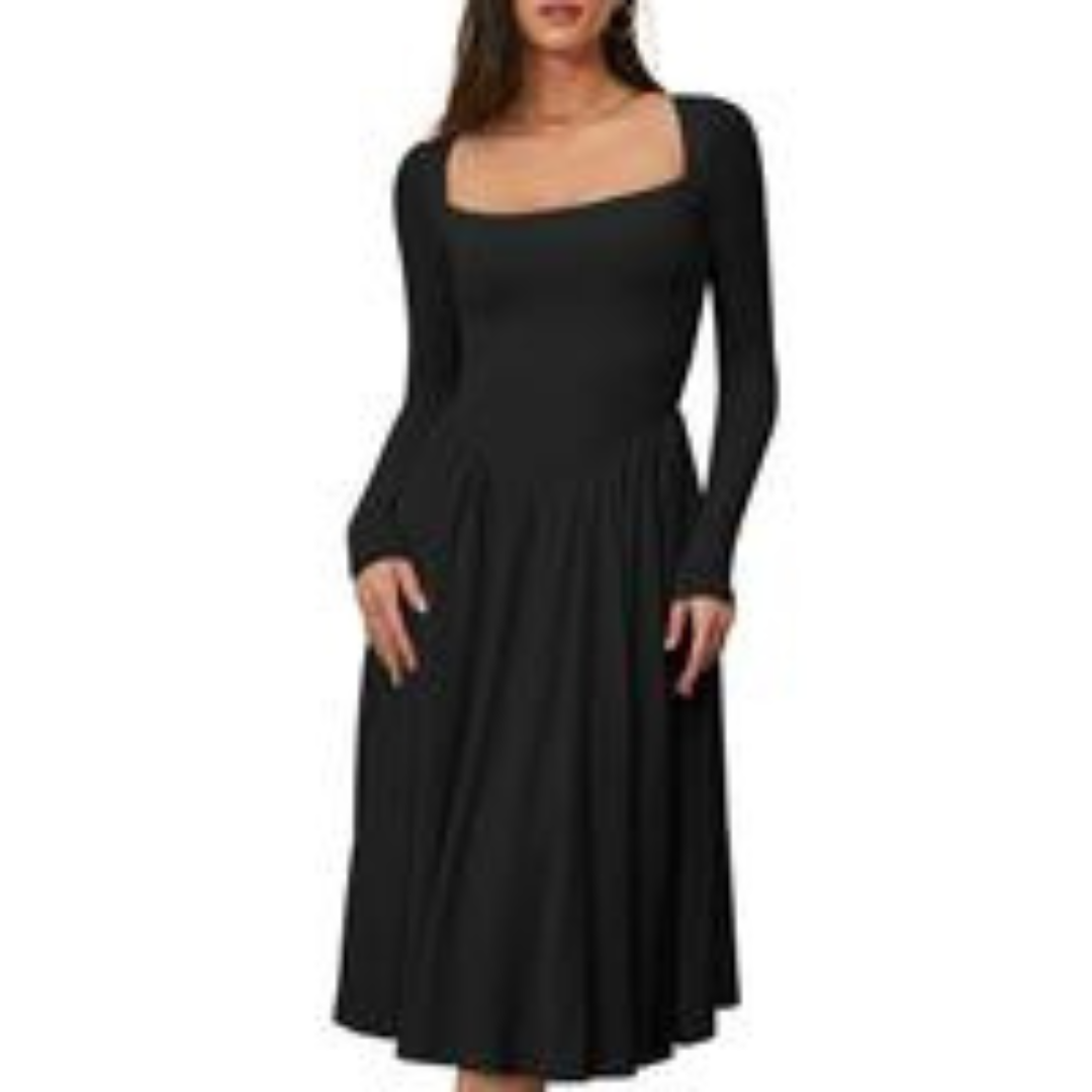 Rosie | Timeless Long Sleeve Square Neck Midi Dress