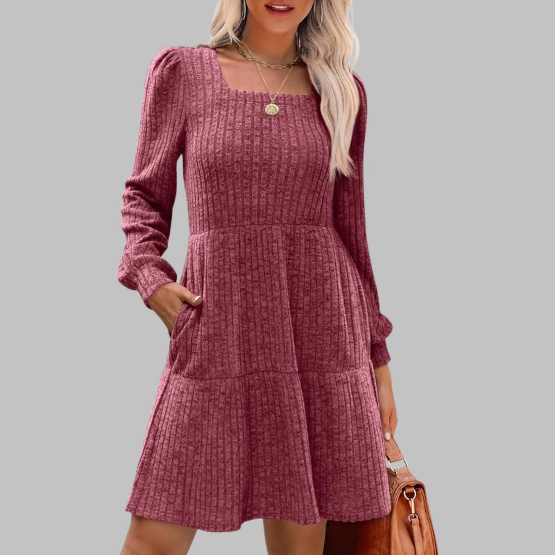Rosie | Casual Square Neck Long Sleeve Midi Dress