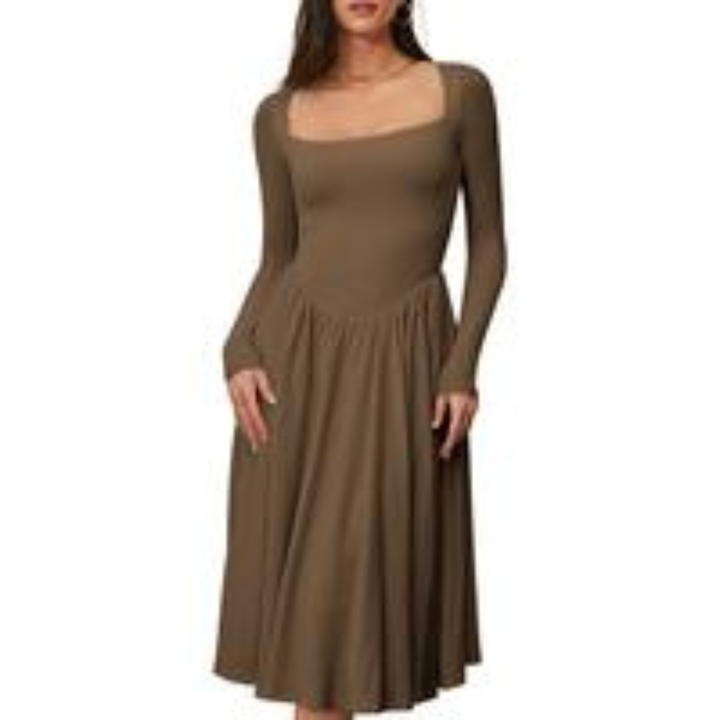 Rosie | Timeless Long Sleeve Square Neck Midi Dress