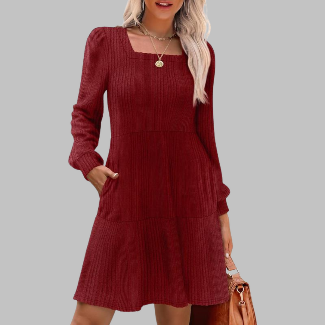 Rosie | Casual Square Neck Long Sleeve Midi Dress