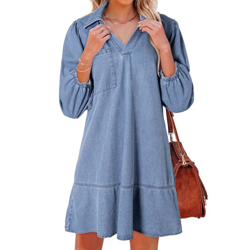 Rosie | Classic Soft Washed Denim Puff Sleeve Dress
