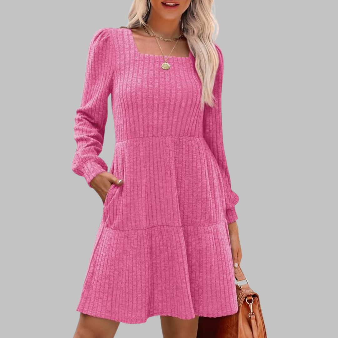 Rosie | Casual Square Neck Long Sleeve Midi Dress