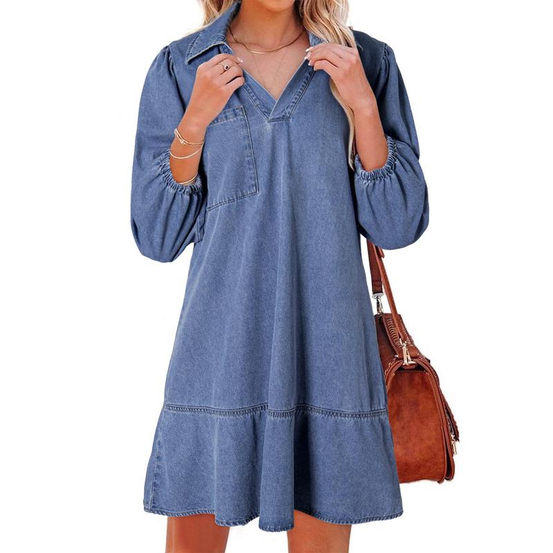 Rosie | Classic Soft Washed Denim Puff Sleeve Dress