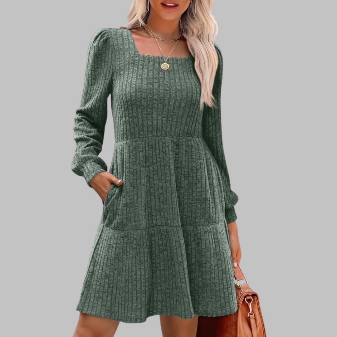 Rosie | Casual Square Neck Long Sleeve Midi Dress