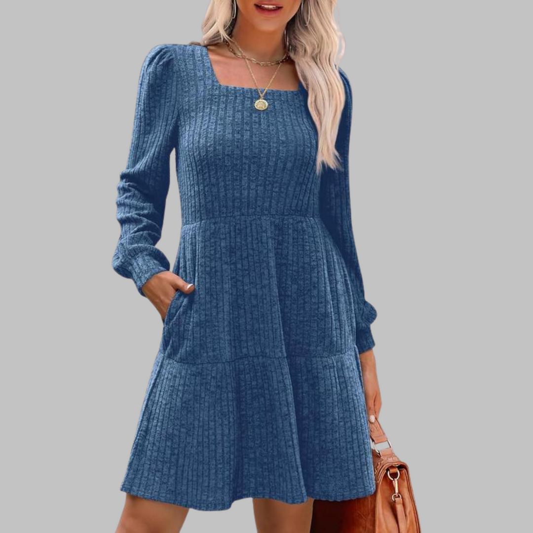 Rosie | Casual Square Neck Long Sleeve Midi Dress