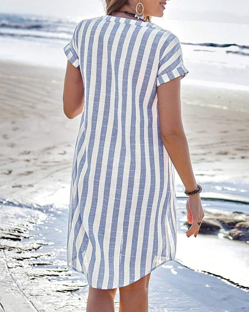 Rosie Elegant Striped Button Midi Dress |