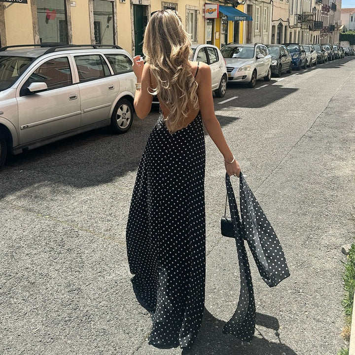 Rosie | Classic Polka Dots V-Neck Backless Maxi Dress