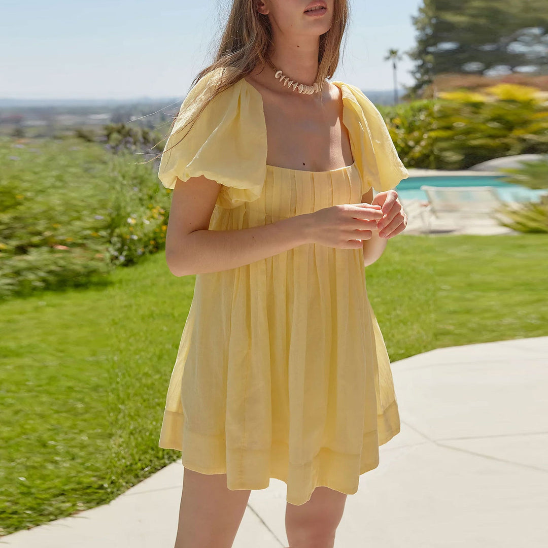 Rosie | Chic Summer Puff Sleeve Square Neck Mini Dress