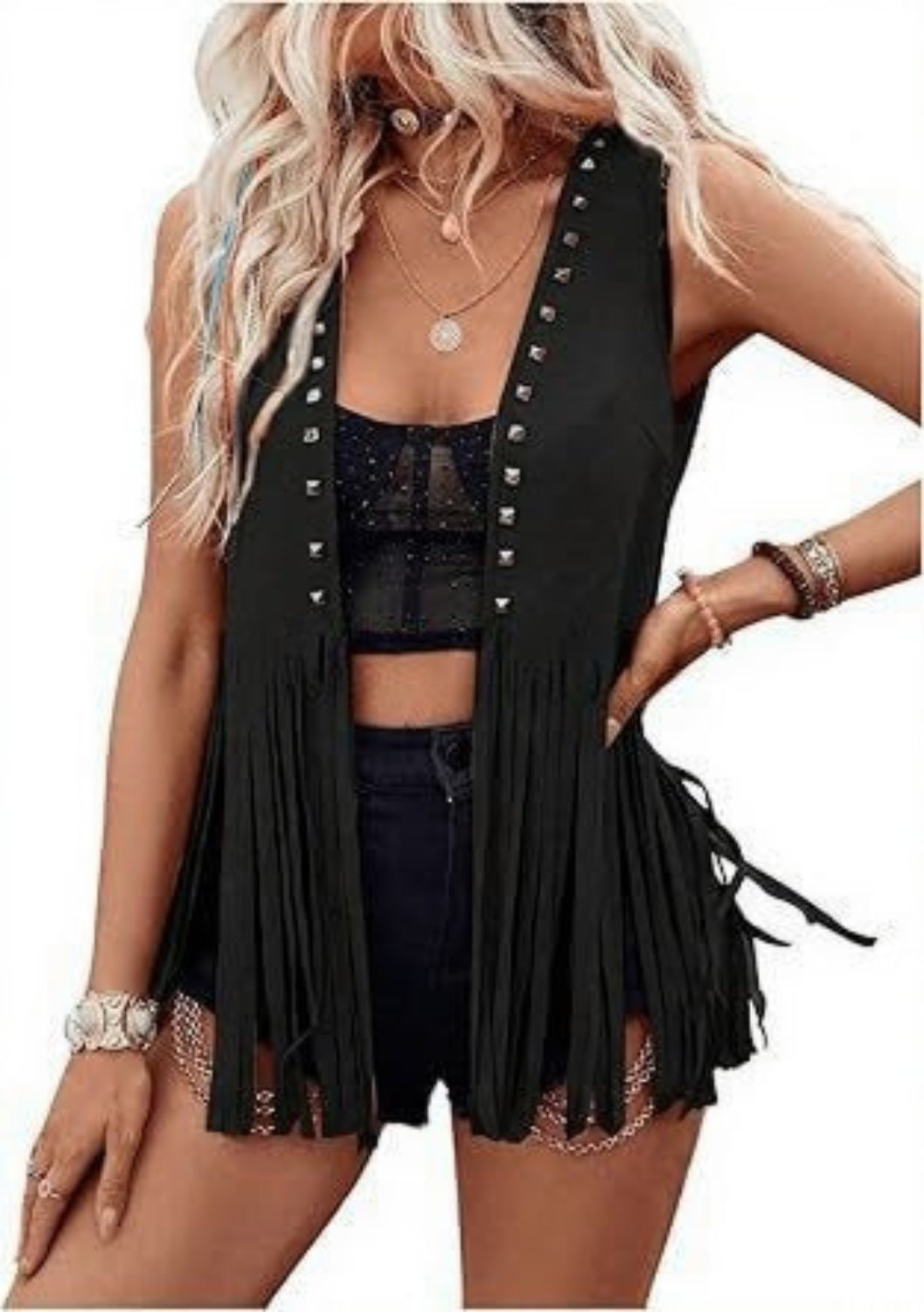 Rosie | Casual Open-Front Sleeveless Fringe Vest