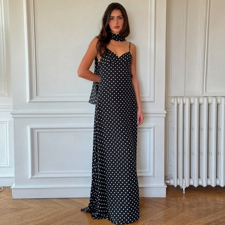 Rosie | Classic Polka Dots V-Neck Backless Maxi Dress
