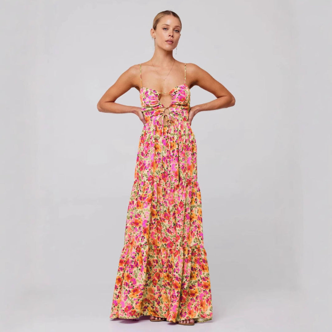Rosie | Chic Sleeveless Cross Tie-Up Front Summer Maxi Dress