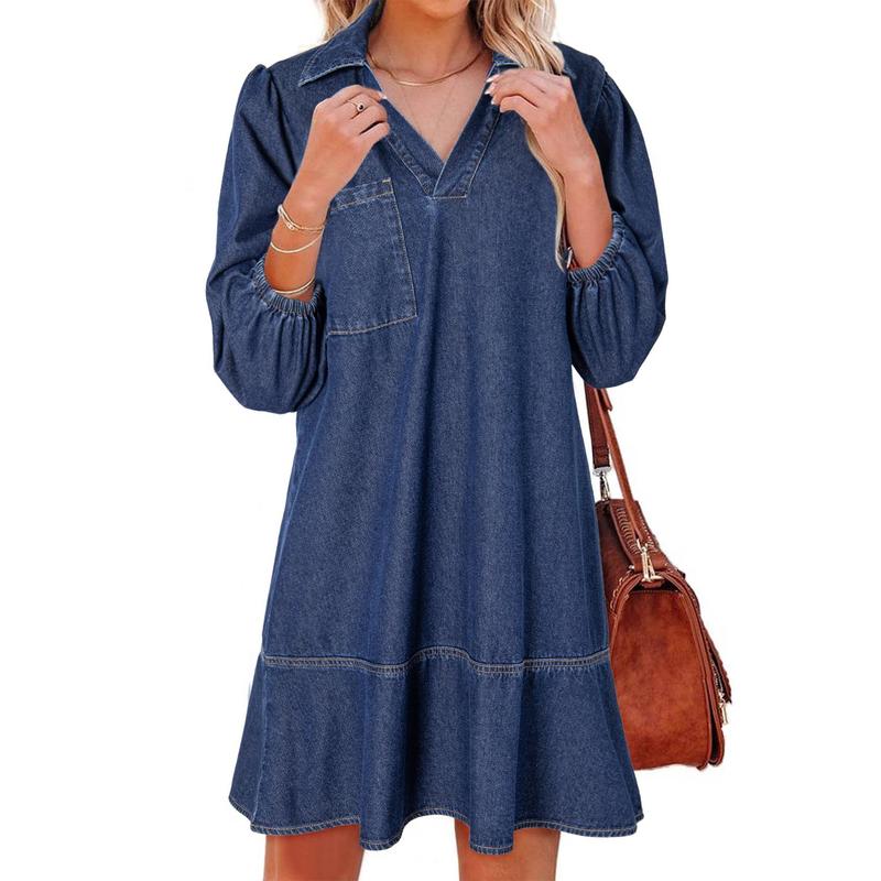 Rosie | Classic Soft Washed Denim Puff Sleeve Dress